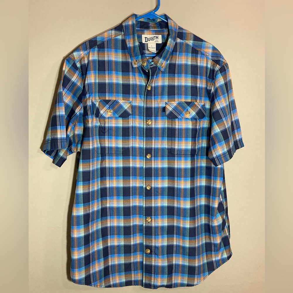 Duluth Trading Co Men's Blue Plaid Button Down Short Sleeve Shirt Sz L